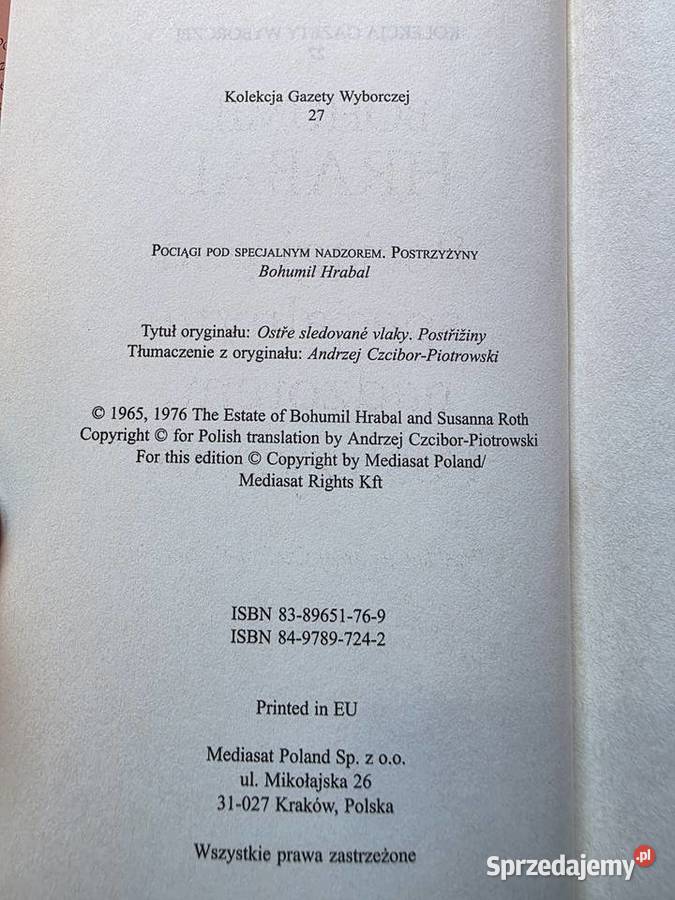 Bohumil Hrabal Pociągi pod specjalnym nadzorem i Proza i poezja Kraków