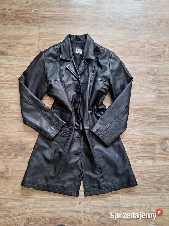 Piękny czarny skórzany czarny płaszcz skóra Kurtki i płaszcze małopolskie Kraków