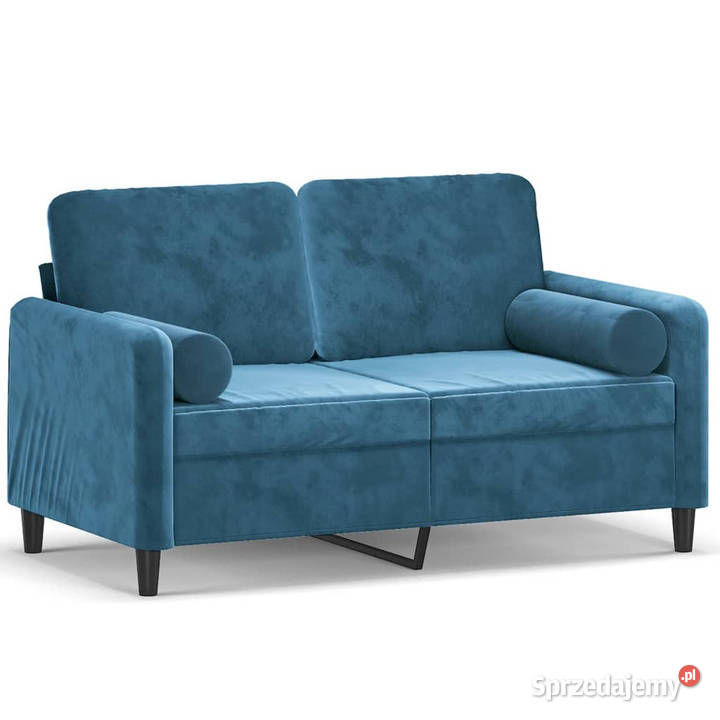 2osobowa sofa z poduszkami niebieska 120 aksamit