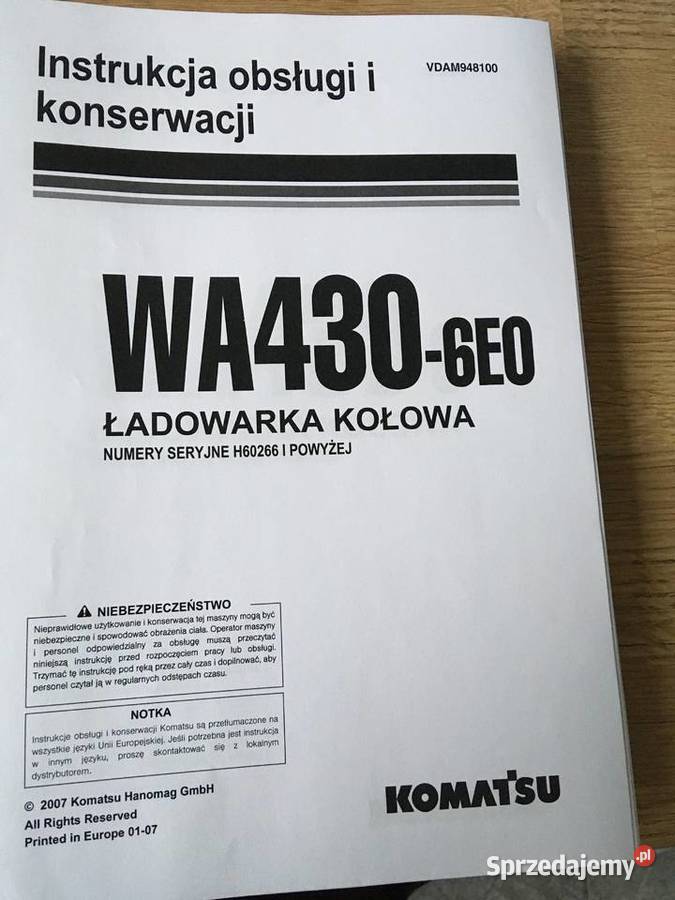dtr instrukcja obsługi ładowarka komatsu Szczecin sprzedam