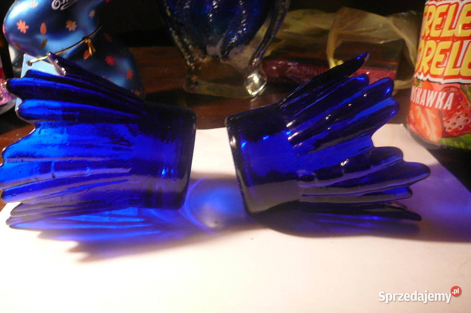 Szafirowe stare świeczniki szkło artystyczne 2 Wrocław