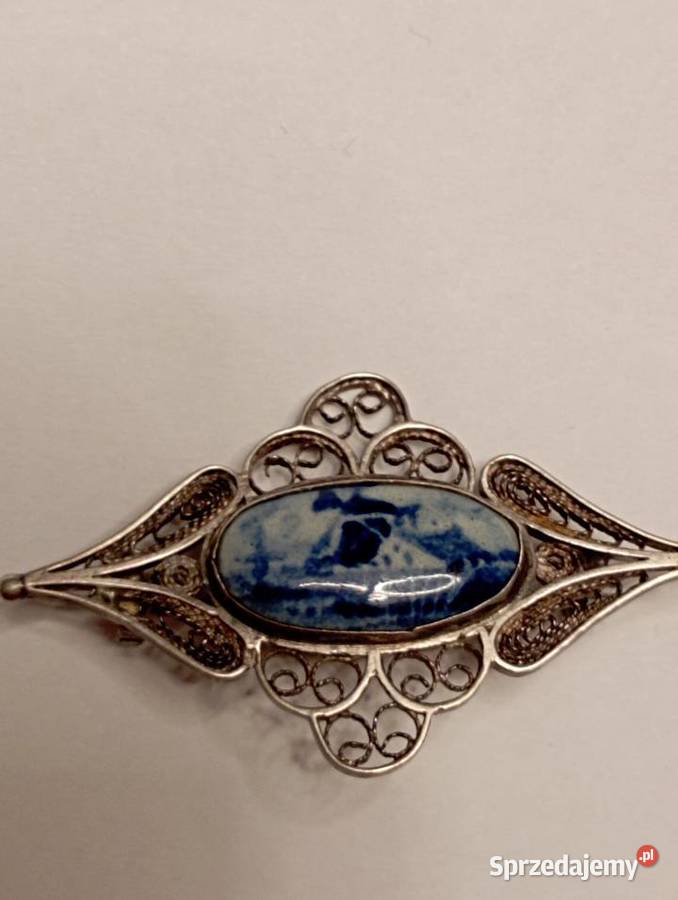 Broszka srebrna z porcelaną srebro sprzedam