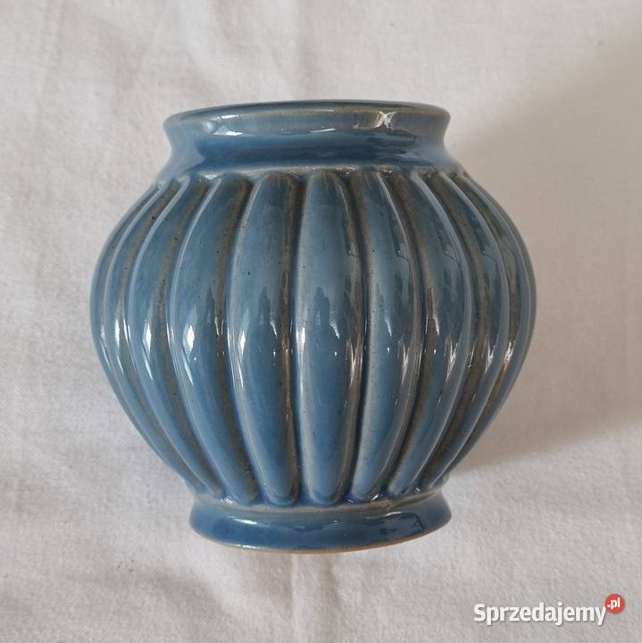 Ceramiczny pękaty wazon błękitny porcelit mazowieckie sprzedam