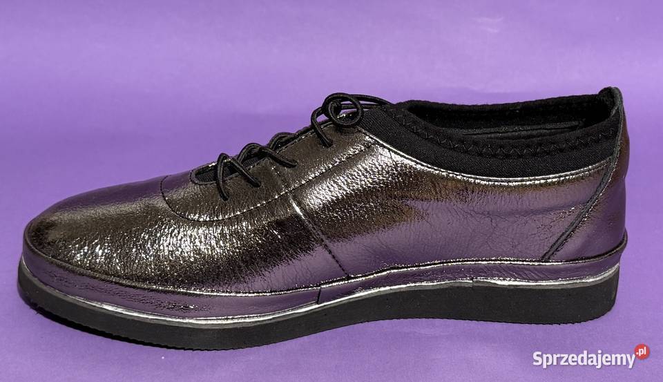 Skórzane damskie srebrne półbuty SERGIO BARDI skóra Żyrardów sprzedam