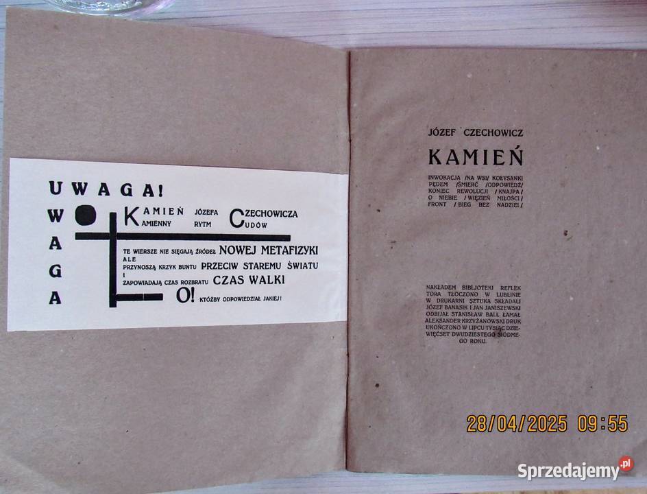 Reprint debiutanckiego tomiku JCechowicza Kamień Bychawka Trzecia