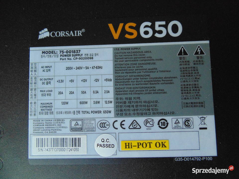 Zasilacz komputerowy 650W Corsair VS650 650W Warszawa
