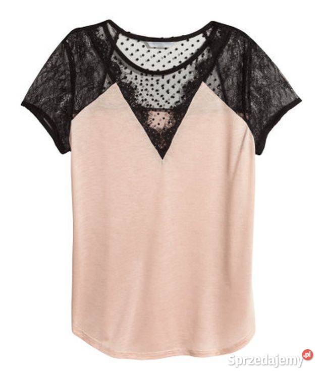 Koszulka bluzka xs 34 czarny pudrowy róż hm Toruń