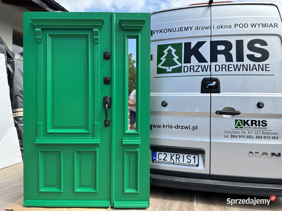 Drzwi ZEWNĘTRZNE drewniane dwuskrzydłowe 151cm Gdańsk
