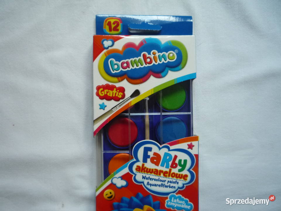 Farby akwarelowe 12 kolorów z pędzelkiem Bambino Artykuły szkolne zachodniopomorskie Szczecin sprzedam