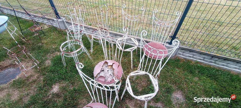 Stare krzesła z drutu metalowe PRL Loft Vintage
