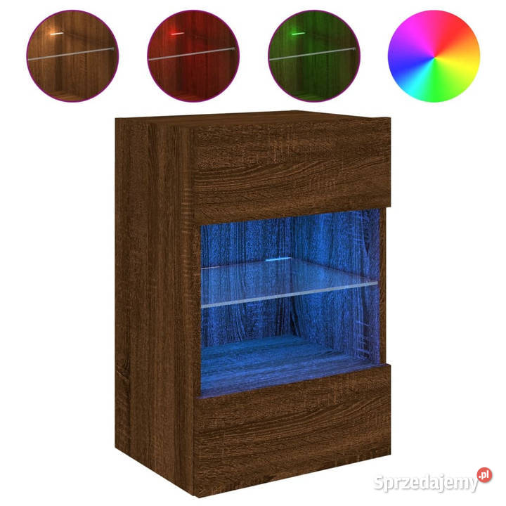 Ścienna szafka TV z LED brązowy dąb 40x30x605