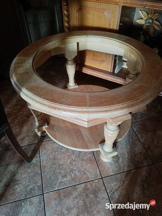 Ława dębowa ze szklanym blatem ciężka jasna Lipno