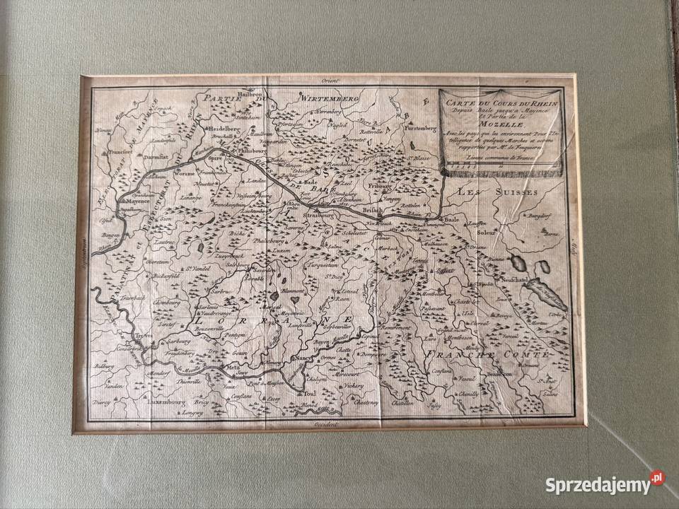Antyczna Mapa Renu 1753 Starodruk XVIII Wiek Antyki Czerwionka-Leszczyny
