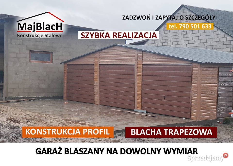 Wielostanowiskowy GARAŻ BLASZANY ZŁOTY DĄB Myślenice
