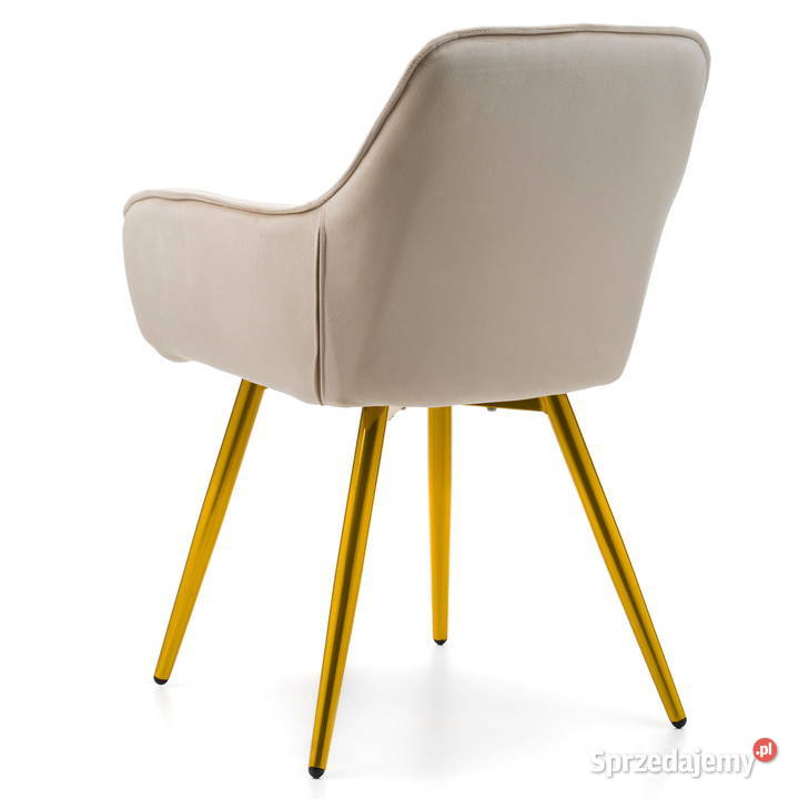 Beżowe Krzesło Tapicerowane Siena Złote Nogi Tarchały Małe