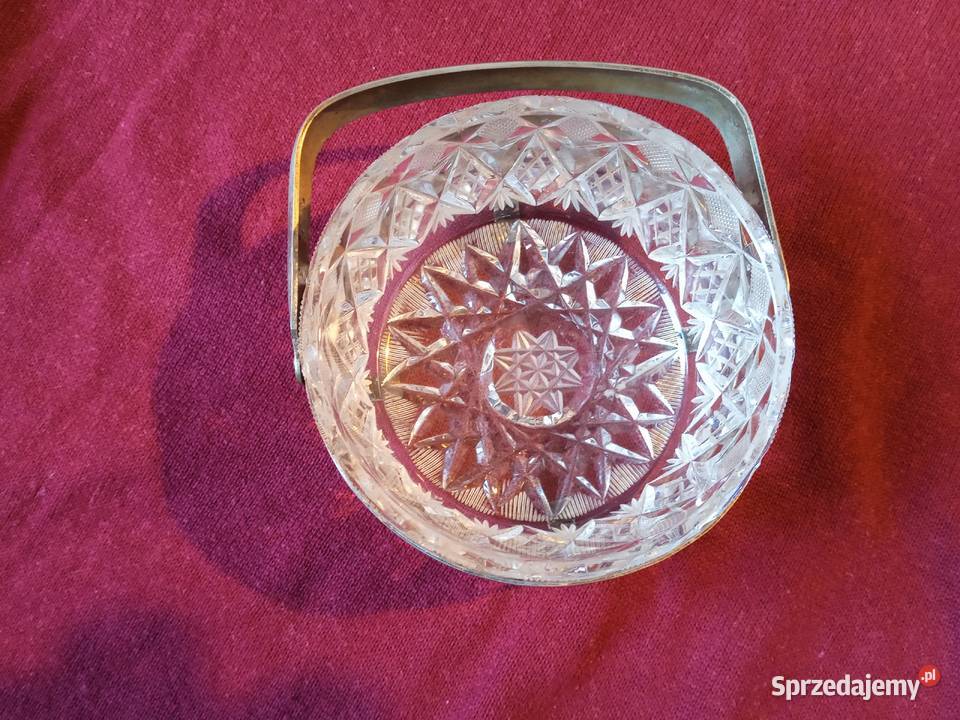 Cukierniczka kryształowa w metalowym koszyczku Koźminek