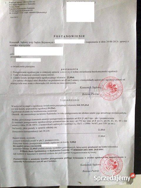 dług z prawomocnego nakazu zapłaty 84 odsetki Lublin