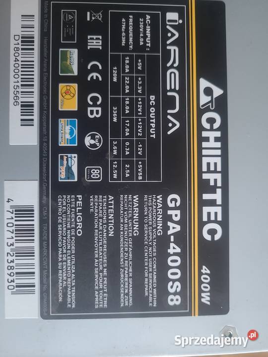 Sprzedam zasilacz Chieftec GPA400S8 400W Elektronika Zagórów