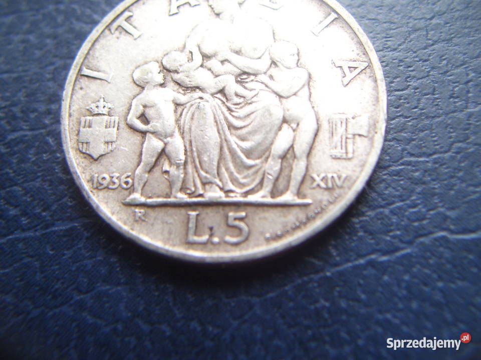 Stare monety 5 lir 1936 Włochy srebro