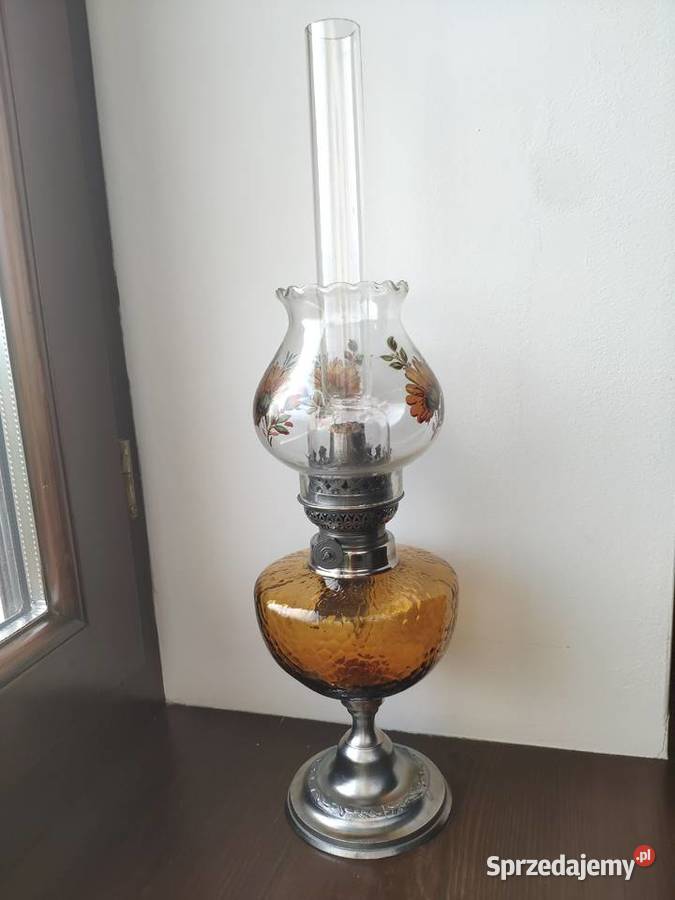Stara francuska cynkalowa szklana lampa naftowa Kraków