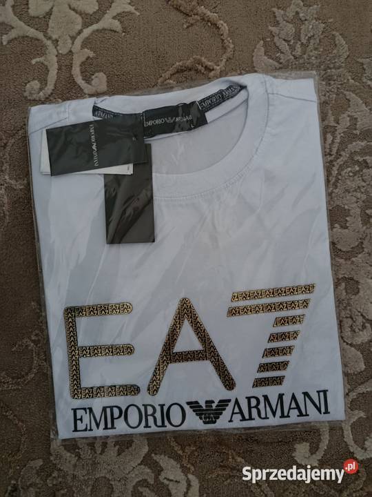Tshirt męski Emporio Armani EA7 duże logo biały Białystok