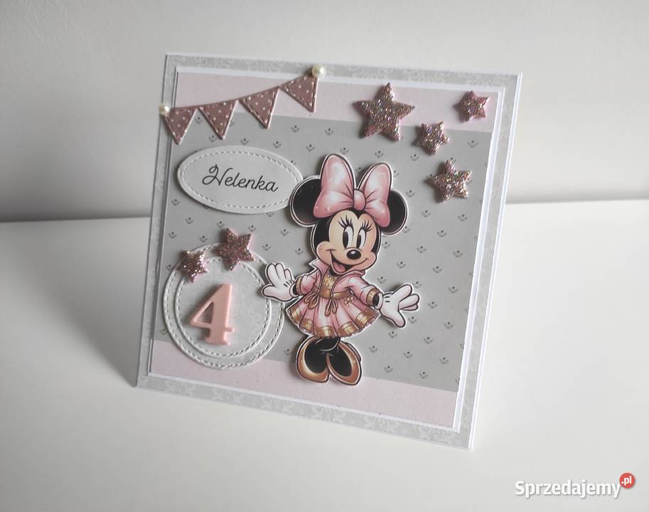 Kartka ręcznie robiona na urodziny Myszka Minnie Łódź