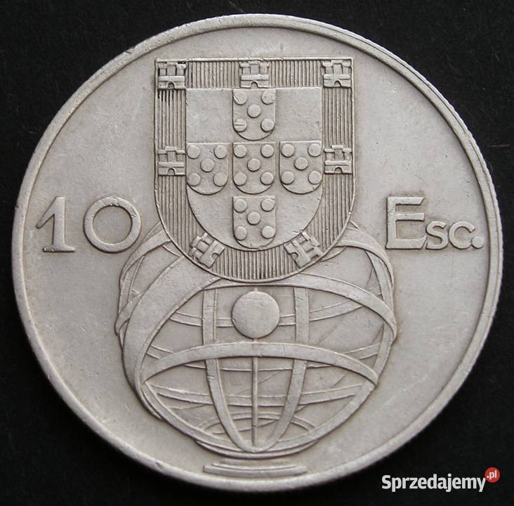 PORTUGALIA 10 ESCUDOS 1954 OKRĘT SREBRO Łódź