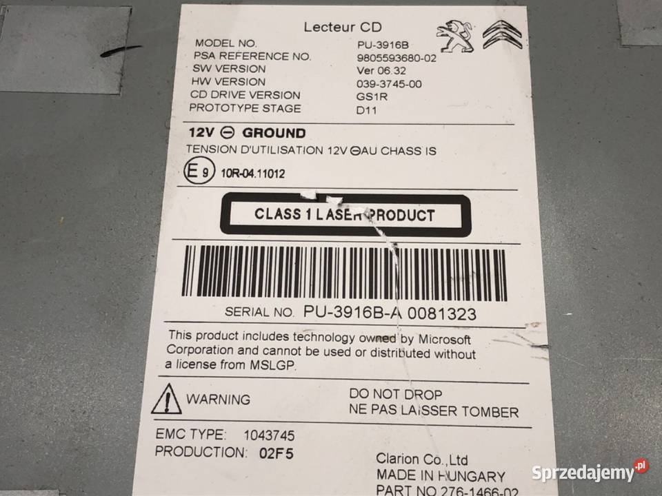 ZMIENIARKA CD PEUGEOT 308 SW II 1421 9805593680 osobowe