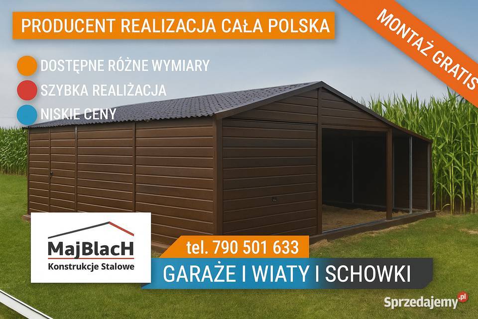 Ładny Drewnopodobny Garaż Blaszany z zadaszeniem