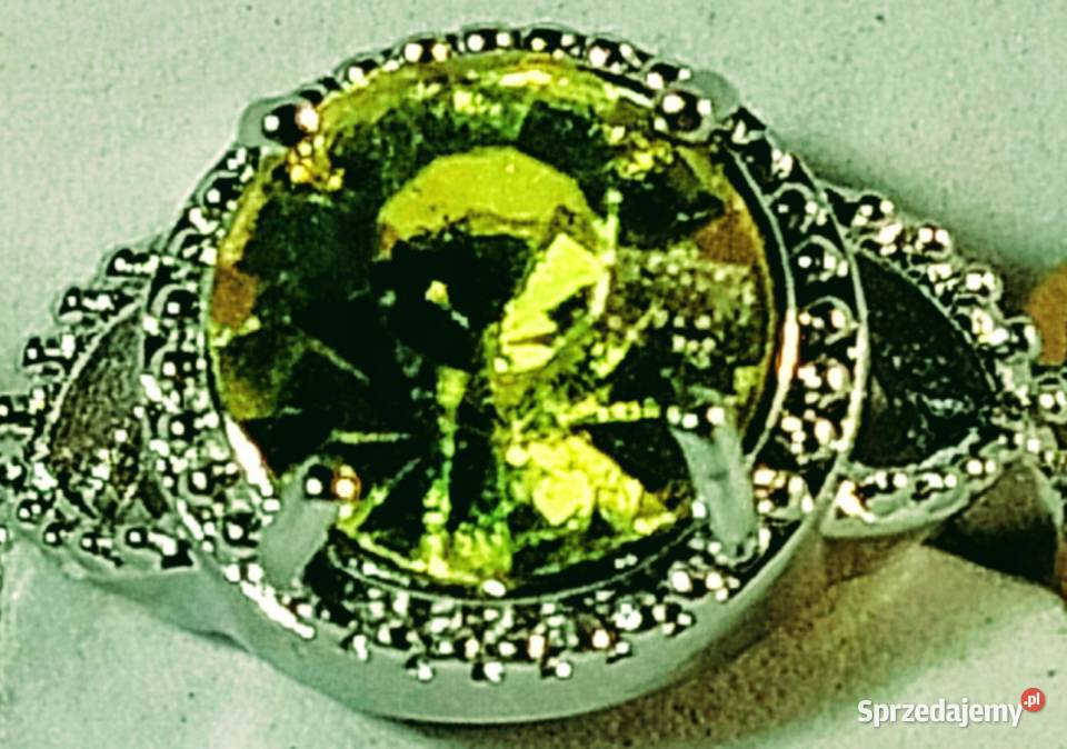 SrebroZłoto18K Naszyjnik Limonkowy Kamień Poraj sprzedam