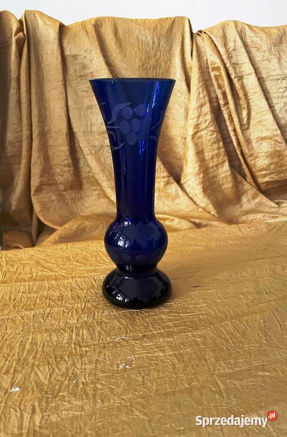Wazon Artystyczne szkło kobaltowe szlifowane Porcelana i szkło Ząbkowice Śląskie