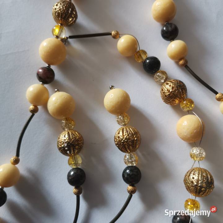 Komplet koral zolty z metalem posrebrzane śląskie