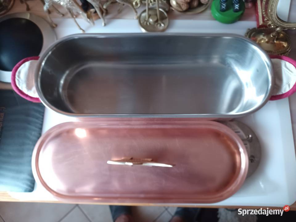Piękna duża miedziana brytfanna Szwajcaria Poznań