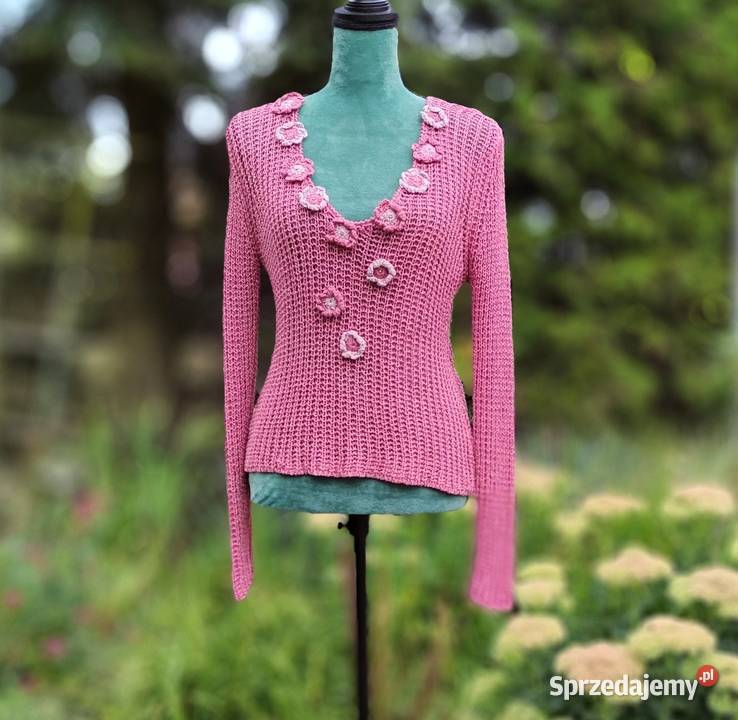 Różowy sweter boho M 38 ażurowy szydełkowy Szczecin