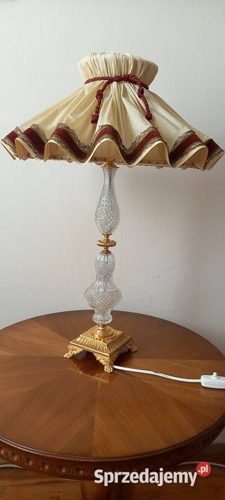 Urocza lampa z abażurem kryształ i mosiądz Antyki Skierniewice sprzedam