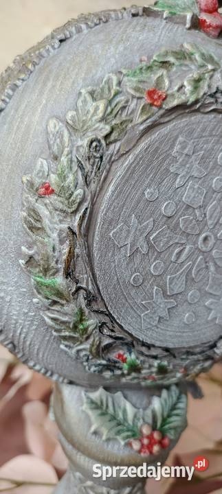 Ręcznie malowany zegar świąteczny z drewna warmińsko-mazurskie Ostróda