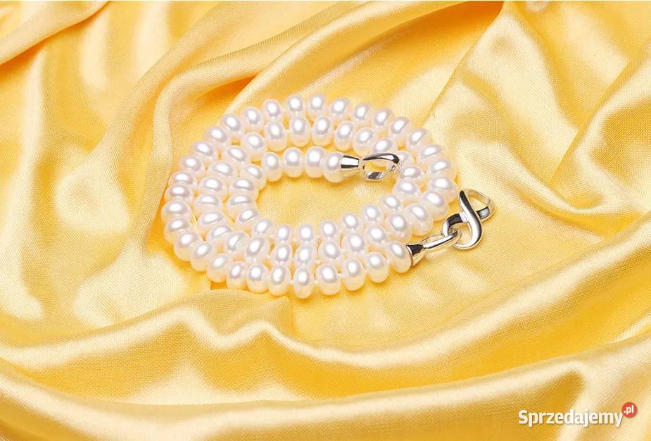 Naszyjnik kolia z pereł perły białe prawdziwe Naszyjniki Szczecin sprzedam