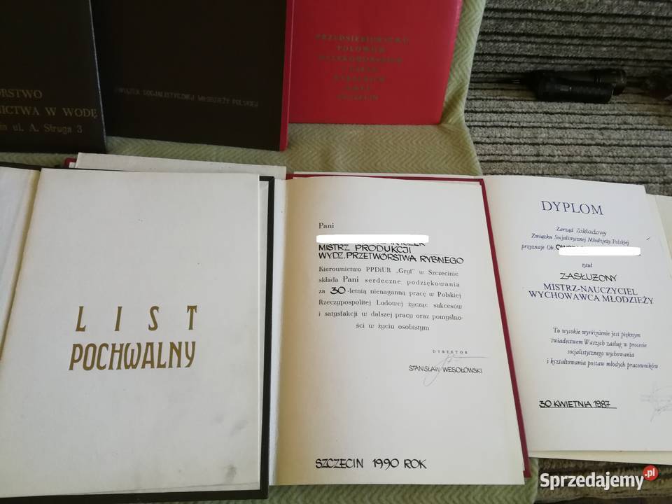 Dyplomy PŻM PPDiUR Gryf Wodrol ZSMP Szczecin PRL sprzedam