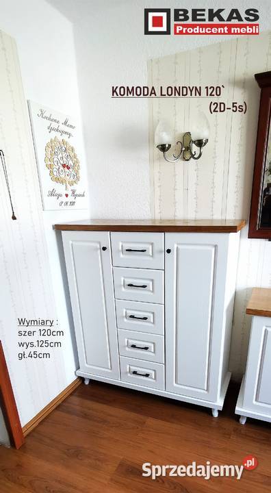 Komoda LONDYN Wysoka 120 2D5s Dąb Biały dostępny 125cm
