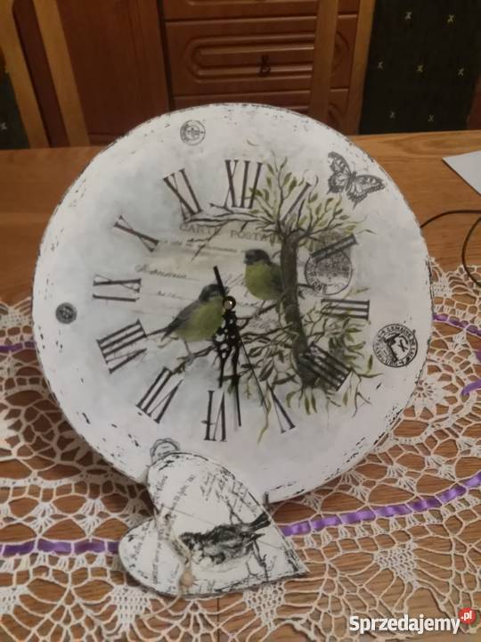 Zegar dwustronny stylowy decoupage serduszko kujawsko-pomorskie Mogilno