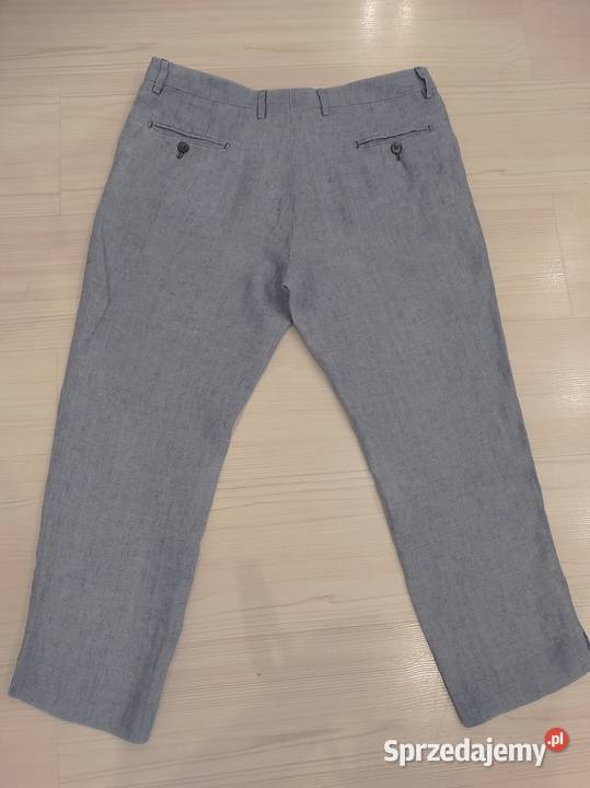 Spodnie Lniane 100 Len Capri Błękitne Icy Blue Rozmiar 42(XL) Łomża