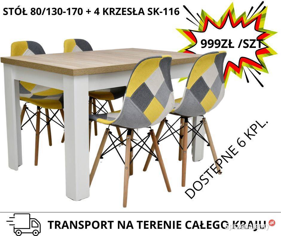 stół 80x130 rozkładany do 170 cm  + 4 krzesła