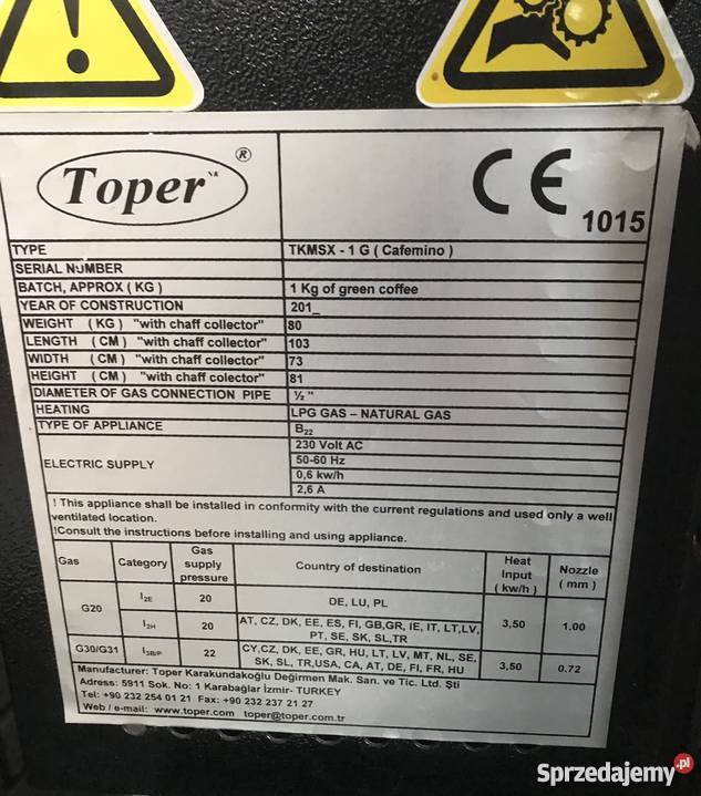 Gazowy piec do wypalania kawy