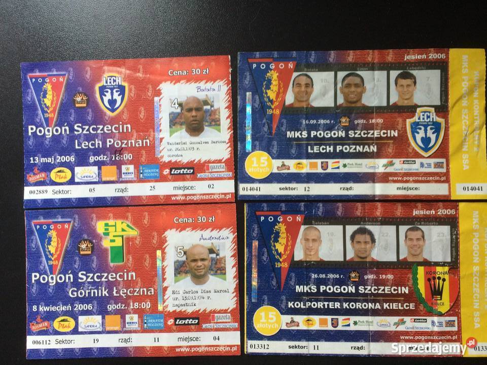 217 Bilety Na Mecze Drużyny Pogoń Szczecin 2006 Antykwariat sprzedam