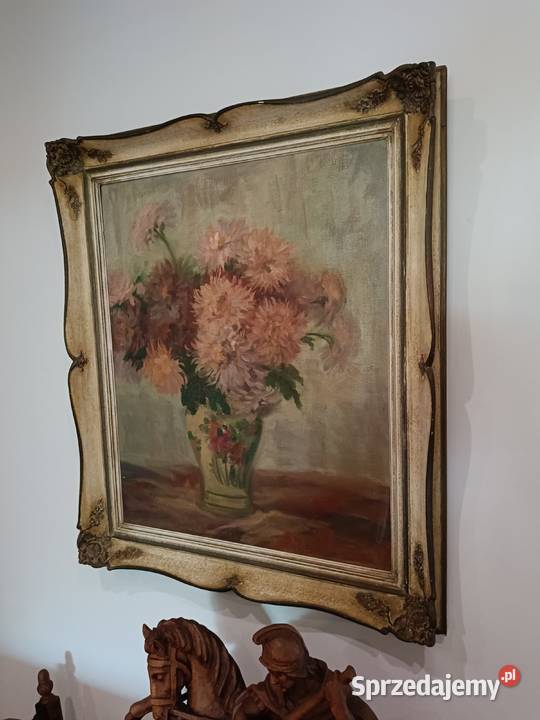 Stary obraz olejny na płótnie w pięknej starej