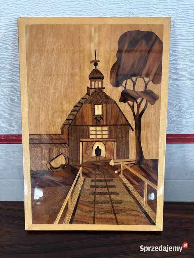 Obrazek z drewna intarsja fornir wysoki połysk rękodzieło handmade bawaria