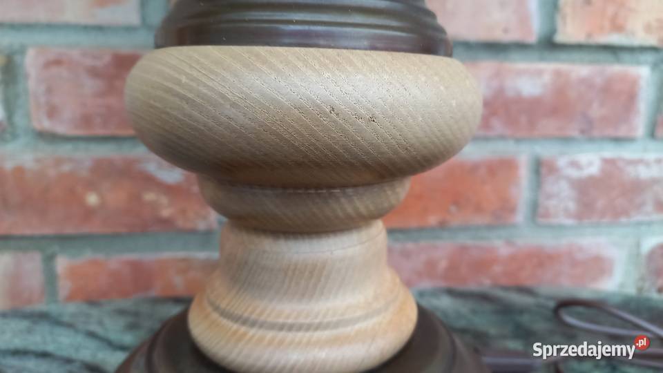 Lampka drewniana mosiężna metalowa ze szklanym