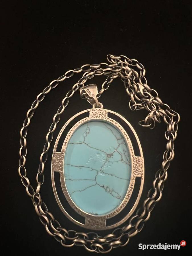 Srebrny wisior medalion turkus łańcuch srebro Warszawa