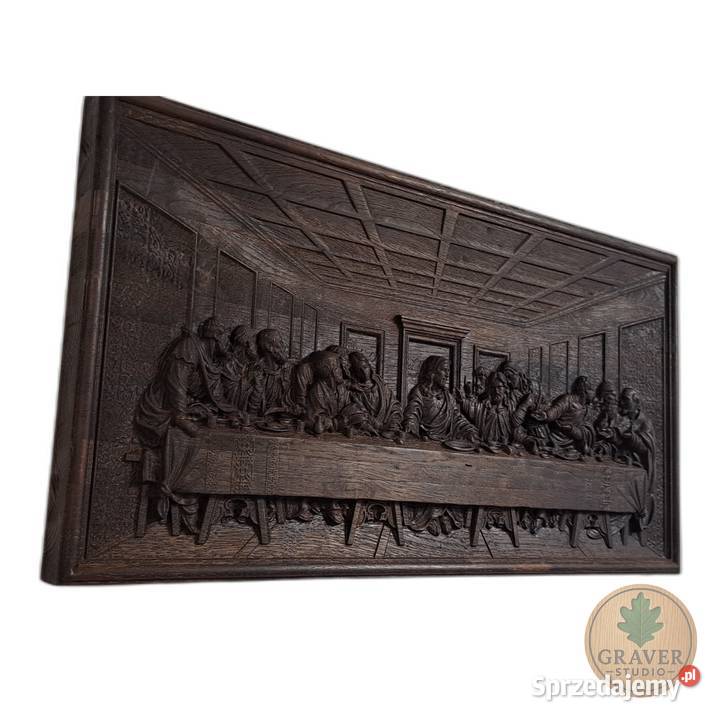 Płaskorzeźba w dębie Ostatnia Wieczerza prezent Malechowo