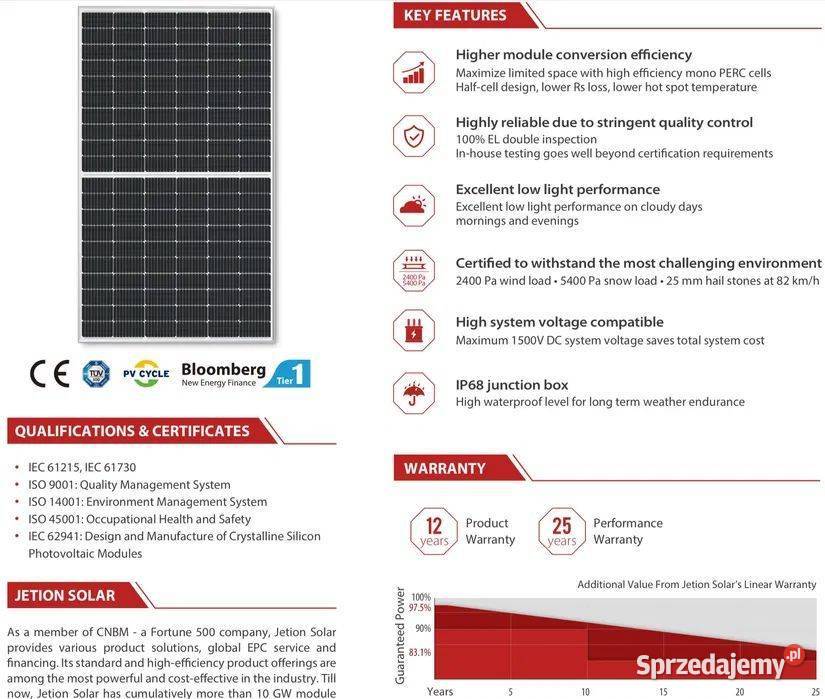 Paleta 31x Panel Fotowoltaiczny Jetion 380W małopolskie